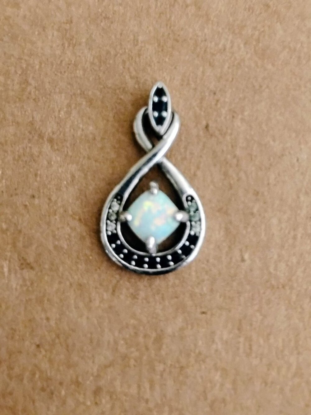 Beautiful Opal and Blue Sapphire Infinity Pendant, Gorgeous